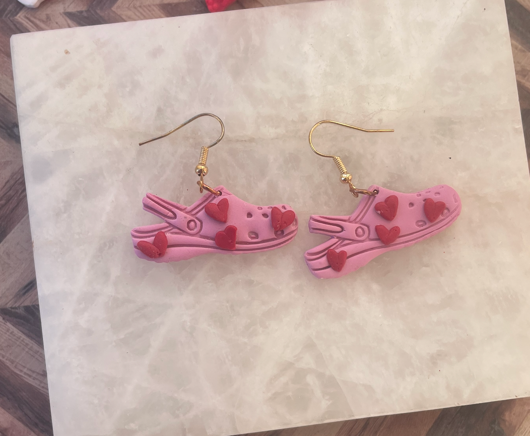 Pink Heart Croc Earrings