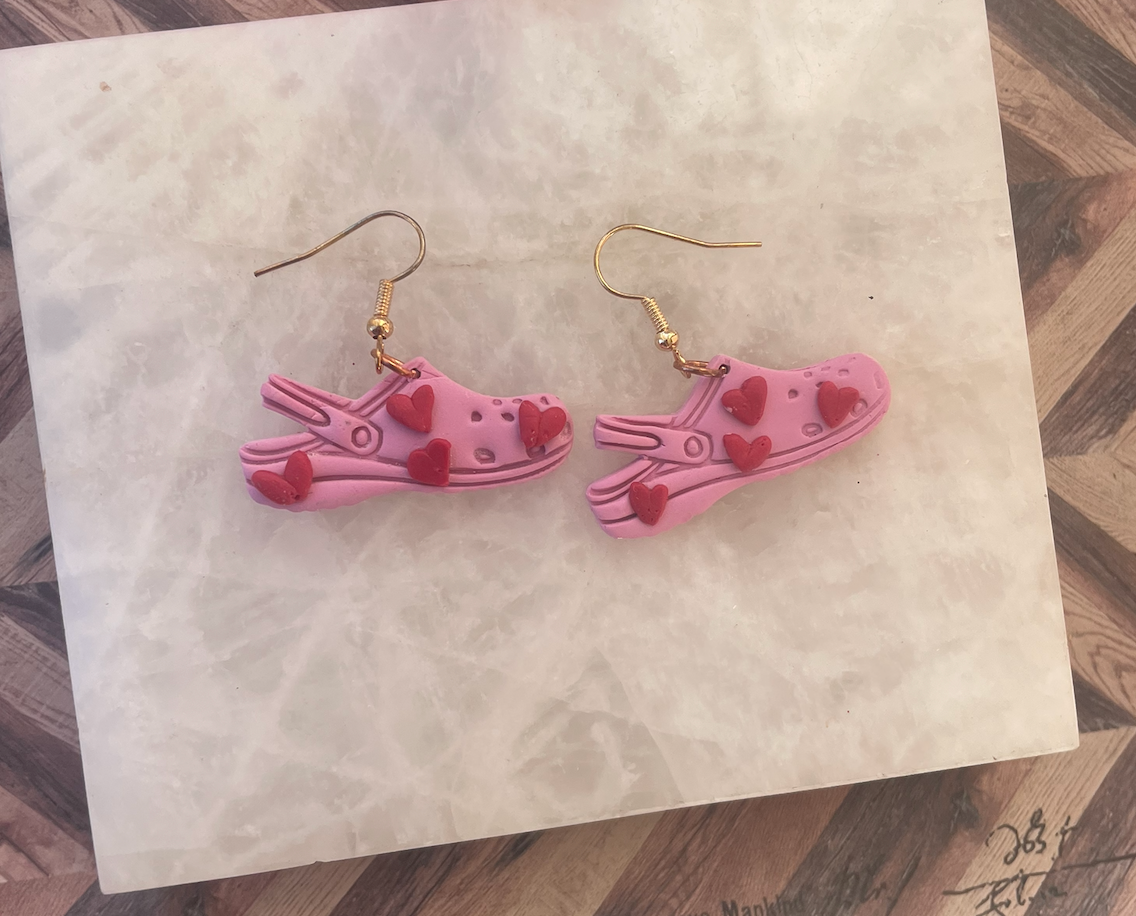 Pink Heart Croc Earrings