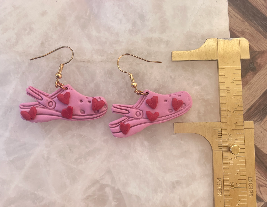 Pink Heart Croc Earrings