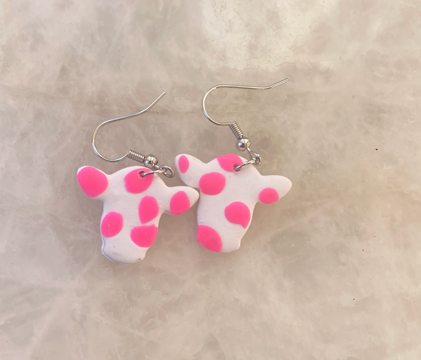 Mini Pink Cow Earrings